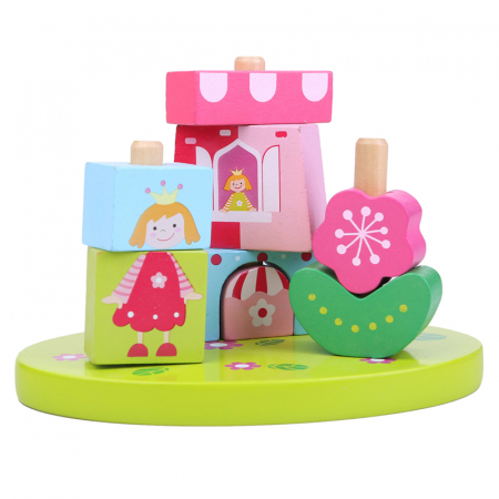 Cuburi lemn constructie  Castelul Printesei, 9 piese, multicolor