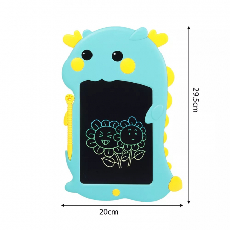Tableta grafica LCD Dinozaur pentru notite si desene cu stergere automata 8 Inch, albastru [3]