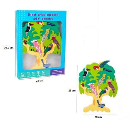 Joc puzzle 3D din lemn Copacul cu pasari, 18 piese, multicolor [4]