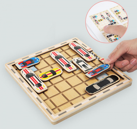 Joc din Lemn Montessori 3D, Parcare Masini, multicolor [3]