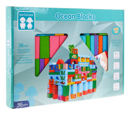 Set cuburi de construit din lemn, 100 piese, Ocean Blocks, Beilaluna [1]