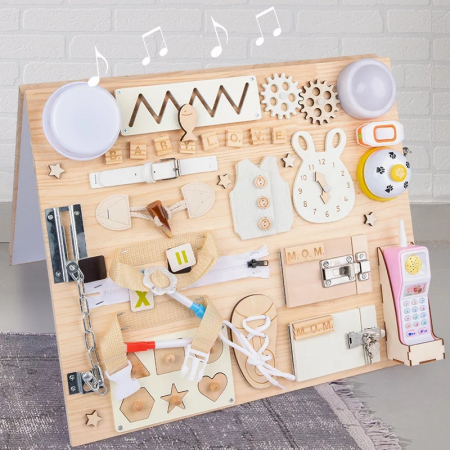 Placa senzoriala Busy Board 2 in 1 din lemn in stil Montessori [1]