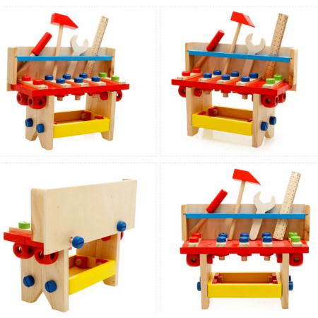 Banc de scule din lemn cu suruburi Puzzle Tools, 48 piese, multicolor [2]