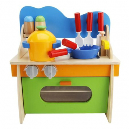 Jucarii Montessori din lemn - Bucatarie multifunctionala din lemn pentru copii cu multiple accesorii, multicolor