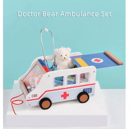 Set doctor si Ambulanta din lemn, 29 piese, multicolor [6]