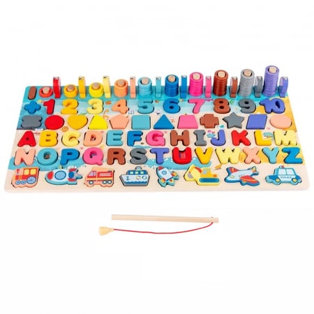 Joc lemn 7 in 1 Montessori logaritmic si pescuit magnetic, multicolor