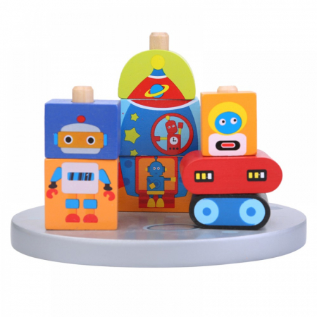 Cuburi lemn constructie Robotii Stintifici, 9 piese, multicolor [0]