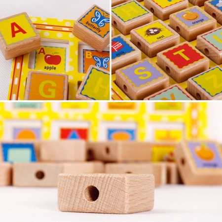 Alfabet educativ incastru din lemn si snuruit 2 in 1, multicolor [2]