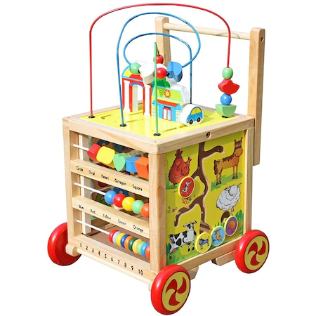 Antepremergator Cub Montessori cu activitati 6 in 1, varianta in limba Romana, lemn, multicolor, 58x33.5 cm