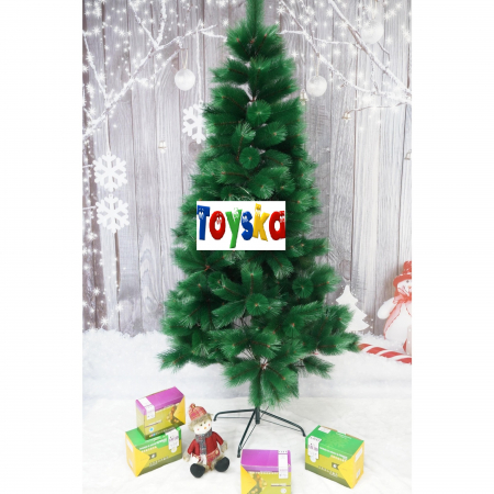 Brad artificial de Craciun tip pin, inaltime 180 cm, 260 ramuri cu ace 3D, verde, suport metalic [1]