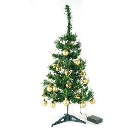 Brad Artificial Impodobit, 60 cm, instalatie luminoasa 20 LED alb cald + 20 globuri aurii incluse [4]