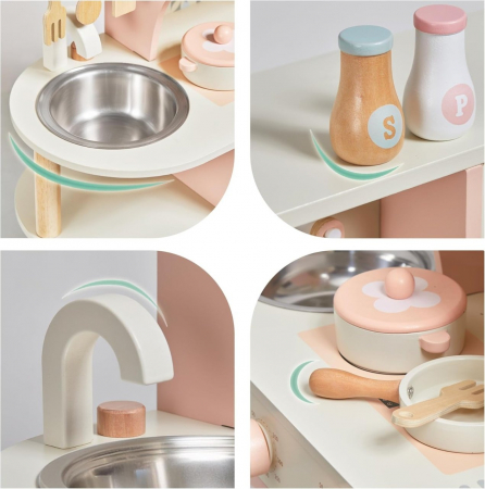 Bucatarie de jucarie din lemn cu chiuveta, cuptor, aragaz, microunde si accesorii [7]