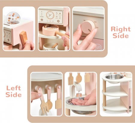 Bucatarie de jucarie din lemn cu chiuveta, cuptor, aragaz, microunde si accesorii [6]