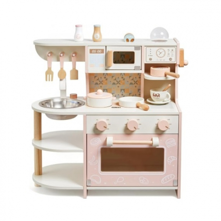 Bucatarii de jucarie si accesorii - Bucatarie de jucarie din lemn cu chiuveta, cuptor, aragaz, microunde si accesorii