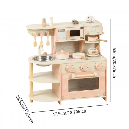 Bucatarie de jucarie din lemn cu chiuveta, cuptor, aragaz, microunde si accesorii [8]
