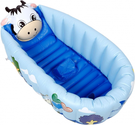 Colaci, piscine si accesorii inot - Cadita de baie gonflabila pentru bebelusi , Vacuta, albastru