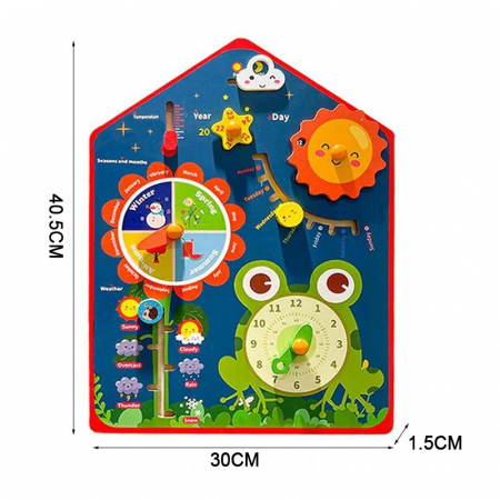 Calendar din Lemn Montessori, Ceas si Vremea 8 in 1, multicolor [5]