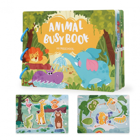 Accesorii Craft - Carte educativa cu stickere reutilizabile Busy Book Preschool- Animale, 10 pagini