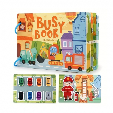 Accesorii Craft - Carte educativa cu stickere reutilizabile Busy Book - Vehicule, 10 activitati