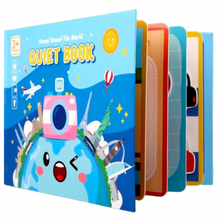 Accesorii Craft - Carte educativa cu stickere reutilizabile Quiet Book - Calatorie in jurul lumii, 10 pagini