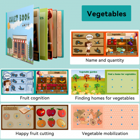 Carte educativa cu stickere reutilizabile Quiet Book - Fructe si Legume, 10 pagini [1]