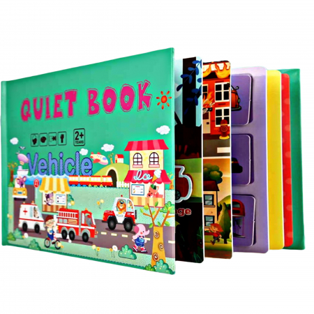 Accesorii Craft - Carte educativa cu stickere reutilizabile Quiet Book - Vehicule, 10 pagini