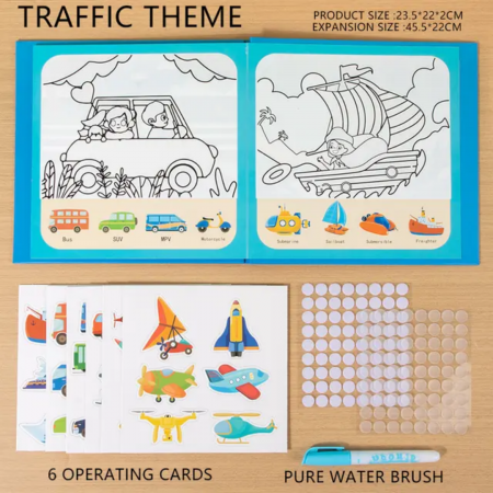 Carte educativa cu Stickere Reutilizabile si Pictura cu Apa Quiet Book Vehicule, multicolor [2]