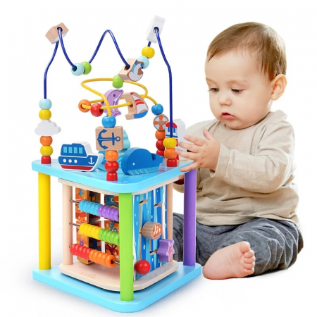 Cub educativ rotativ din lemn Ocean Bead, 38 x 26 cm, multicolor [3]