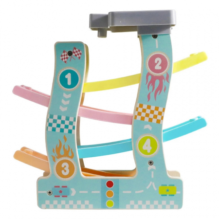 Circuit din lemn cu 4 piste si masinute, multicolor [5]