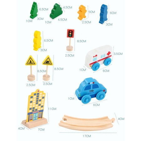 Circuit din lemn cu Trenulet electric si accesorii, 26 piese, multicolor [5]