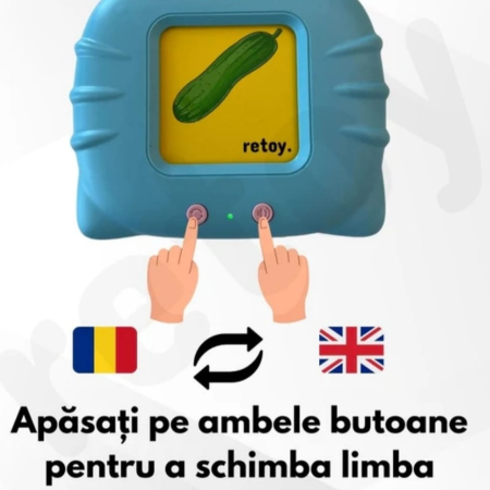 Cititor carduri in limba Romana si Engleza cu 448 cuvinte, 224 imagini, dezvoltare vocabular, albastru [3]