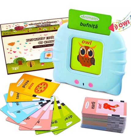 Jocuri educationale - Cititor carduri in limba Romana si Engleza cu 448 cuvinte, 224 imagini, dezvoltare vocabular, albastru