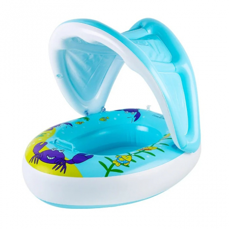 Colaci, piscine si accesorii inot - Colac de inot cu chilotel si parasolar pentru copii Crab, 1-3 ani, albastru