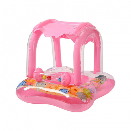 Colaci, piscine si accesorii inot - Colac gonflabil barcuta cu acoperis si suport pentru copii Kiddie Float, roz