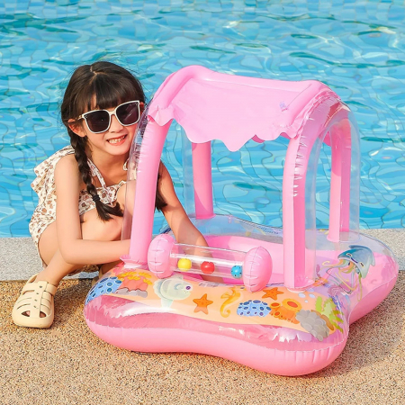 Colac gonflabil barcuta cu acoperis si suport pentru copii Kiddie Float, roz [2]