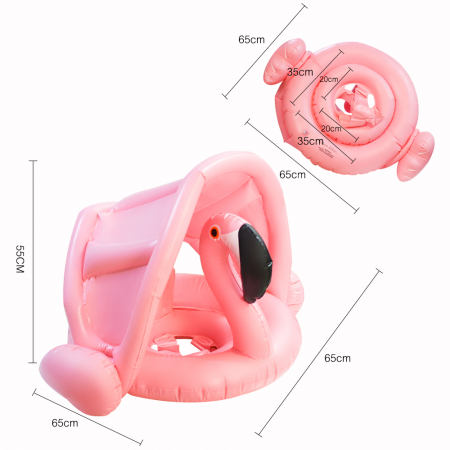 Colac gonflabil barcuta cu parasolar detasabil si suport pentru copii, Flamingo, multicolor [6]