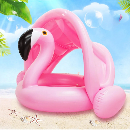 Colac gonflabil barcuta cu parasolar detasabil si suport pentru copii, Flamingo, multicolor [4]