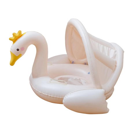 Colaci, piscine si accesorii inot - Colac gonflabil barcuta cu parasolar detasabil si suport pentru copii, Lebada, alb