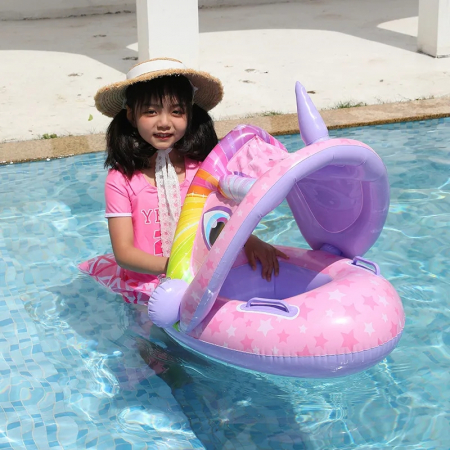 Colac gonflabil barcuta cu parasolar detasabil si suport pentru copii, Unicorn, multicolor [1]