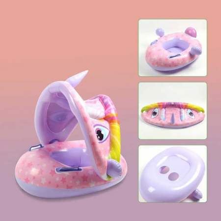 Colac gonflabil barcuta cu parasolar detasabil si suport pentru copii, Unicorn, multicolor [3]