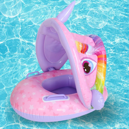 Colac gonflabil barcuta cu parasolar detasabil si suport pentru copii, Unicorn, multicolor [2]