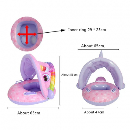 Colac gonflabil barcuta cu parasolar detasabil si suport pentru copii, Unicorn, multicolor [5]