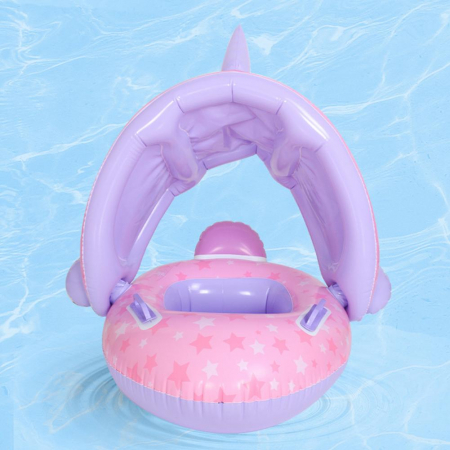 Colac gonflabil barcuta cu parasolar detasabil si suport pentru copii, Unicorn, multicolor [4]