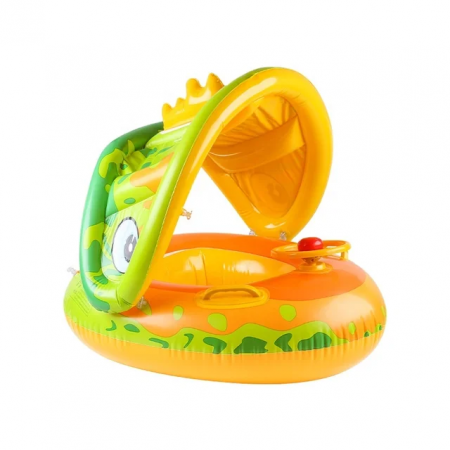 Colaci, piscine si accesorii inot - Colac gonflabil barcuta cu volan, parasolar detasabil si suport pentru copii, Crocodil