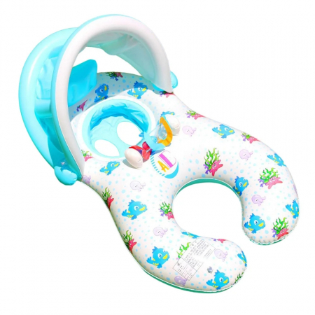 Colaci, piscine si accesorii inot - Colac gonflabil mama si copilul, parasolar detasabil si suport pentru copil, alb