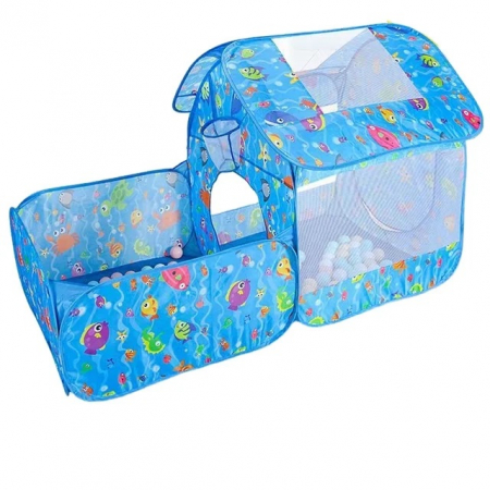 Cort de joaca 2 in 1 pentru copii cu 100 de bile multicolore incluse, format din casuta si piscina [4]