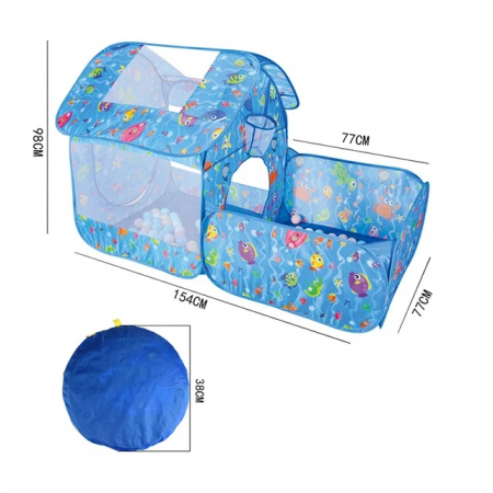 Cort de joaca 2 in 1 pentru copii cu 100 de bile multicolore incluse, format din casuta si piscina [5]