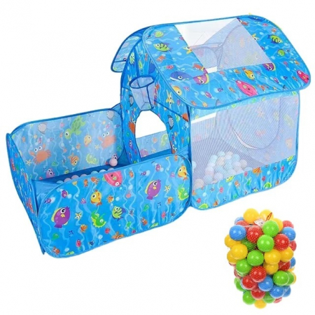 Cort de joaca 2 in 1 pentru copii cu 100 de bile multicolore incluse, format din casuta si piscina [0]