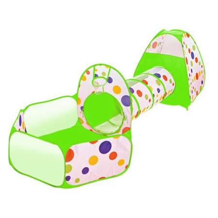 Cort de joaca 3 in 1 ideal pentru copii, format din cort, tunel intermediar si piscina, verde [0]