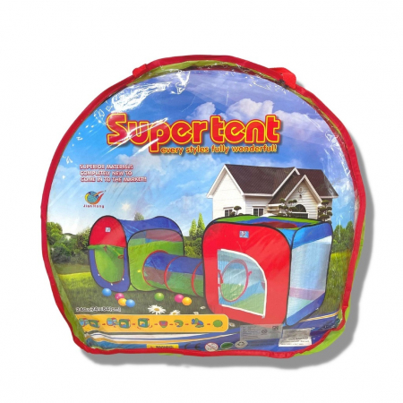 Cort de joaca cu tunel 3 in 1 Supertent, 100 de bile multicolore incluse, multicolor [3]